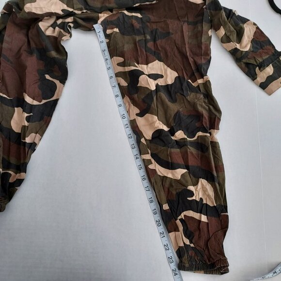Easel 100% Cotton Camouflage Button Down Long Sleeve Jumpsuit NWT - Picture 15 of 16